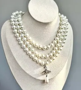 Y2K Style Queen Mother West Mini layer Pearl LittleSaturn Pearl LovePin 3D Planet Necklace & BraceletPremium Titanium Alloy ldeal for Daily Wear & PartiesDaily Wear Jewelry Y2KFashion Accessory Durable Alloy