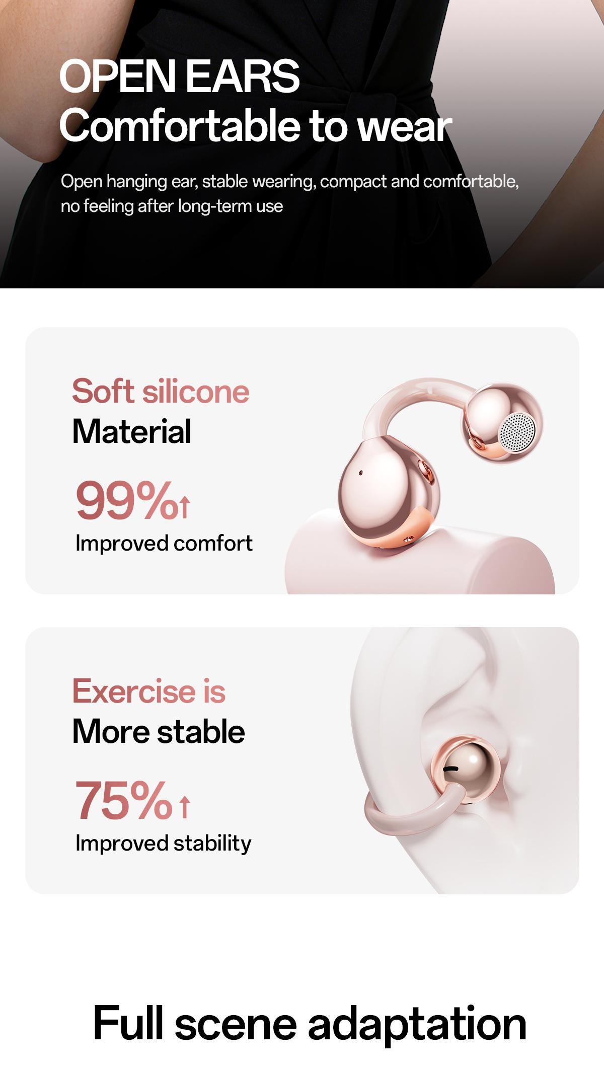 Chengruida M106 Open Ear Clip TWS Earbuds, Comfortable Bass Boost Noise Reduction Wireless Headphones with Long Battery Life & HD Call