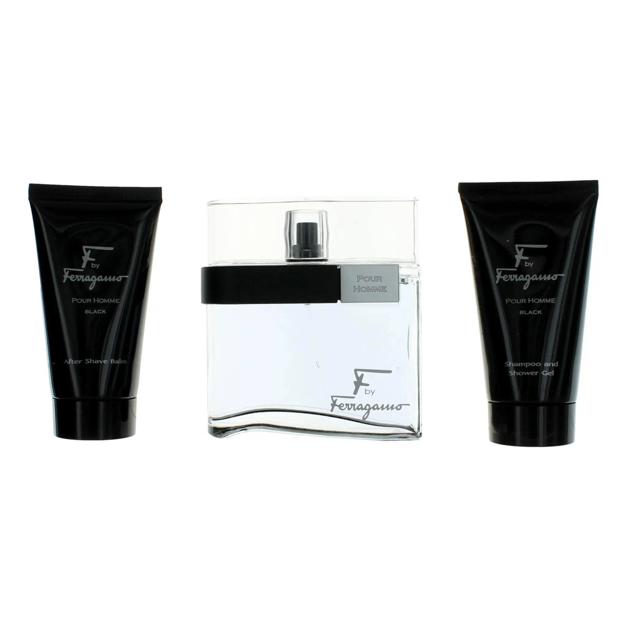 F Black by Salvatore Ferragamo for Men - 3 Pc Gift Set 3.4oz EDT Spray, 2.5oz Shampoo and Shower Gel, 2.5oz After Shave Balm