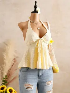 Summer New Gentle Butter Halter Top, Sexy Deep V Tie Back Sleeveless Vacation Slimming Blouse, Women's Fashion Casual Wear