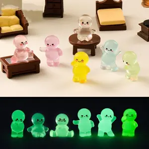 Mini 6pcs GLOW GUYS Figurines Set Decor, Fidget Sensory Toy for Nighttime Anxiety Relief & Dollhouse Displayscar desktop garden decoration, birthday gift Ornaments