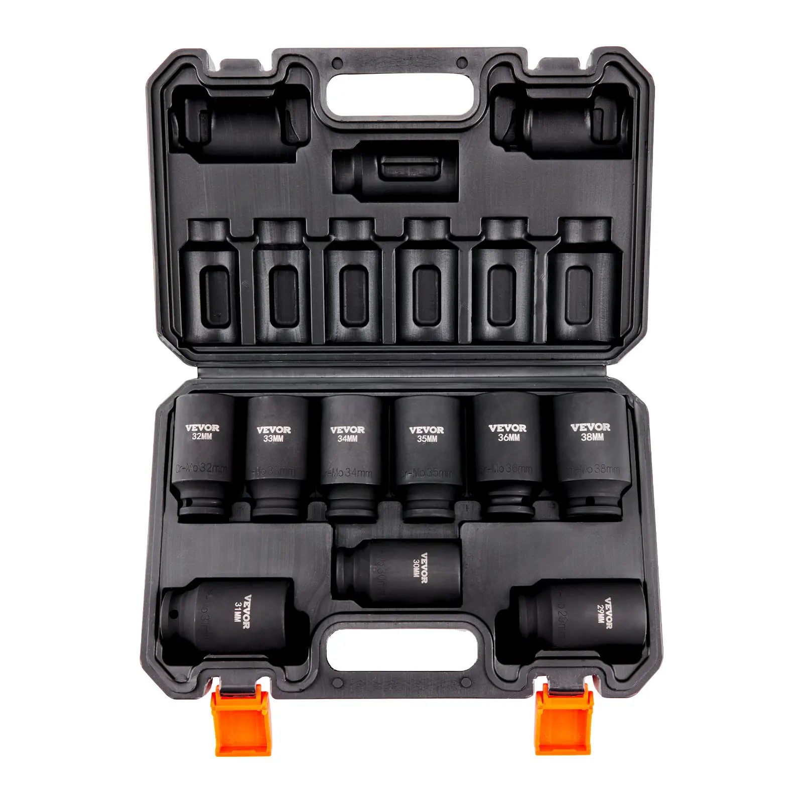VEVOR 1/2" Drive Metric Deep Impact Sockets Set, 9-Piece (29-38mm) Chromium-Molybdenum Steel 6-Point Industrial Tools, Laser Etched Size Markings, Rugged Construction, Storage Case, Mechanic Auto Repair Supplies, Father's Day Gift