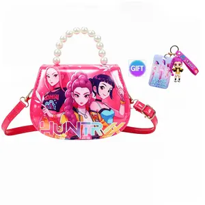 Kawaii KPOP Cartoon Sling Crossbody Bag & Wallet, Cute Travel Storage Purse for Women | Comes with K-pop Girl Group Demon Hunters Decorative Keychain, Ideal Gift Option