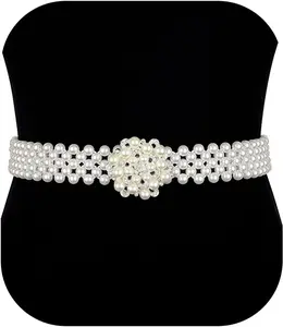 Womens  Belts Elastic Bridal Sash  lvory Bead Wedding Belt Sexy Bridesmaid Dress Girl  Chain