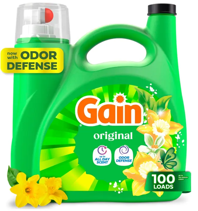 Gain Liquid Laundry Detergent, Freshness, Odor Defense, High Efficiency Washing Machine Liquid Laundry Soap, Original Scent, 132 fl oz, 100 Loads (Packaging May Vary)