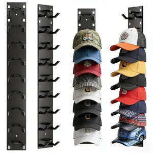 2  Hat Organizer for Baseball Caps, Hat Rack for Wall with Strong Adhesive Hold up to 18 Hats, Hat Hanger Strong Adhesive/Wall Drilled for Door,Bedroom,Closet