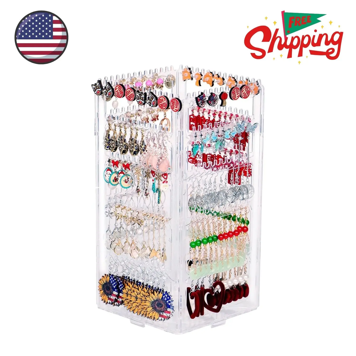 360 Rotating Earring Holder Organizer Stand, 5 Tiers Acrylic