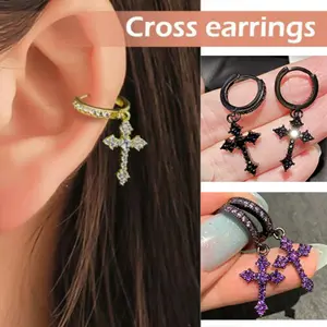 Classic Cross-Shaped Earrings DDES0839 Inlaid with Zircon Fashionable Earrings