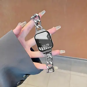 1PC fashionable Wearable metal denim chain for Apple Watch bands, compatible with Apple Watch 38/40/41/42/44/45/46/49mm, suitable for Apple Watch series Ultra/SE/11/10/9/8/7/6/5/4/3/2/1, with adjustable length (strap only, watch and case not included)