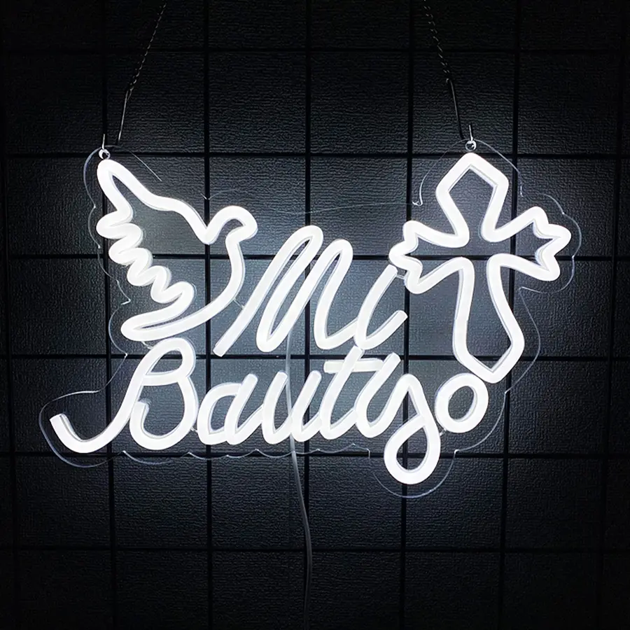 1 Pcs Mi Bautizo Neon Signs for Wall Deco My Baptism Led Light Sign Perfect for Children's Birthday Party, Bedroom, Home, Room, Pub Bar, Easter Gifts Neon Sign, USB Powered Easy to Hanging