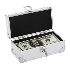 Cash Box with Lock, Aluminium Alloy Money Box for Cash Lockable Money Storage Box Single Row Currency Tray Cash Organizer Acrylic Piggy Bank for Collector
