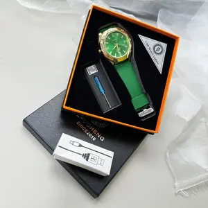 【USB Rechargeable 2-in-1】Watch & Lighter – Men’s Stylish Wristwatch with Windproof Lighter, Zinc Alloy Case + Fluoro Rubber Strap, Portable Car Charging, Unique Gift Idea