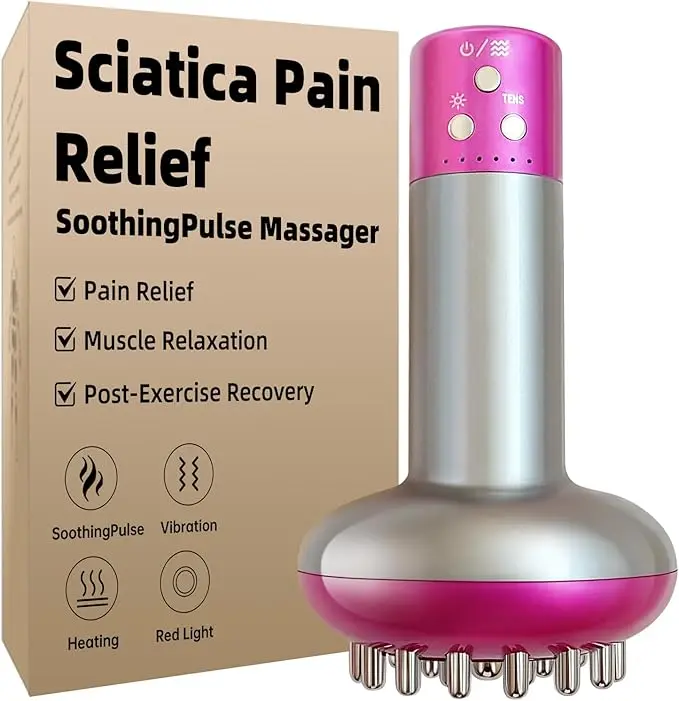 Deep Tissue Massager for Sciatica & Back Pain Relief - Electric Pulse Device with Heat, Vibration, Red Light Therapy for Leg, Hip & Nerve Pain, Portable (Purple) Muscle Relaxation Adjustable Durable tiktokshopspringglowup summerwins