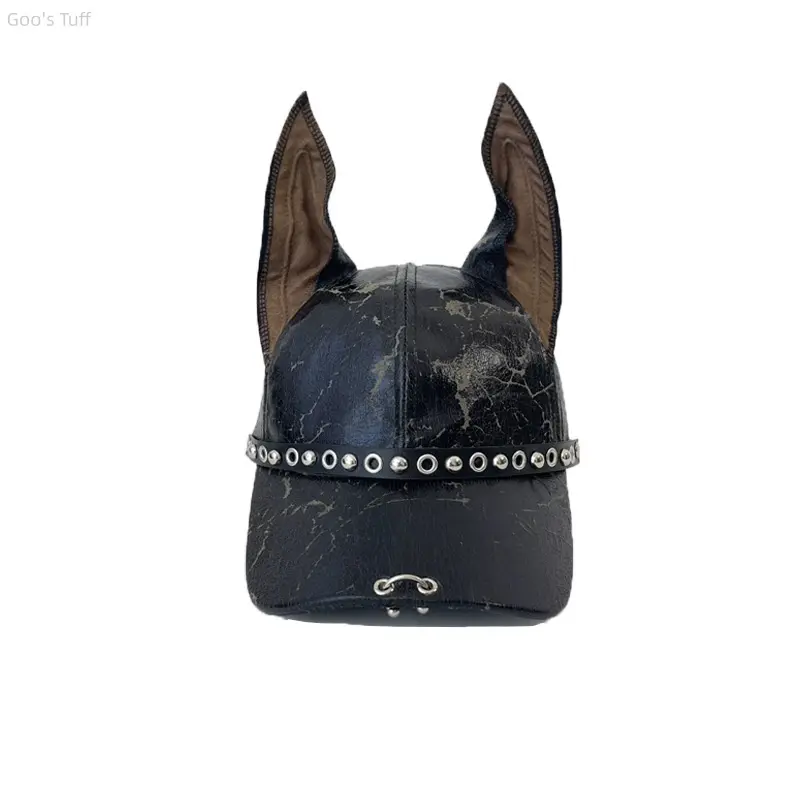 Unisex American Doberman Ear Baseball Cap, Y2K Leather Rivet Punk Gothic Peaked Hat, Street Fashion Headwear for Hip Hop Concerts & Daily Trend Outfits