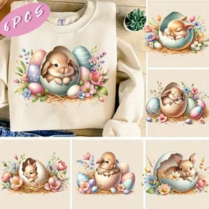6pcs of Amusing Easter Bunny Iron-On Stickers, Suitable for Heat Transfer Printing on DIY Clothing, T-Shirts, Masks, And Backpacks.