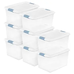 Sterilite 64 Qt Latching Box Stackable Storage Container with Lid, White, 8 Pack Sterilite 64 Qt Latching Box Stackable Storage Container with Lid, White, 8 Pack