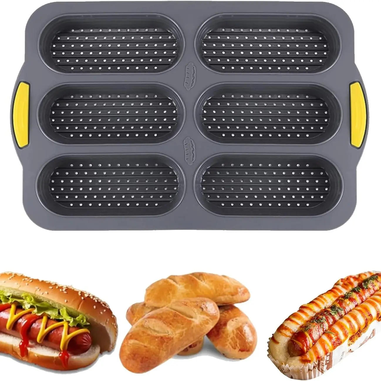 Silicone Bread Loaf Pan, Nonstick Sourdough Loaf Pan, Heat Resistant Baguette Bread Pan, Bread Pans for Homemade Bread, Silicone Molds for Baking Hoagie Rolls, Sandwich, Hot Dog Buns, Baking Supplies, Non Toxic Bakeware