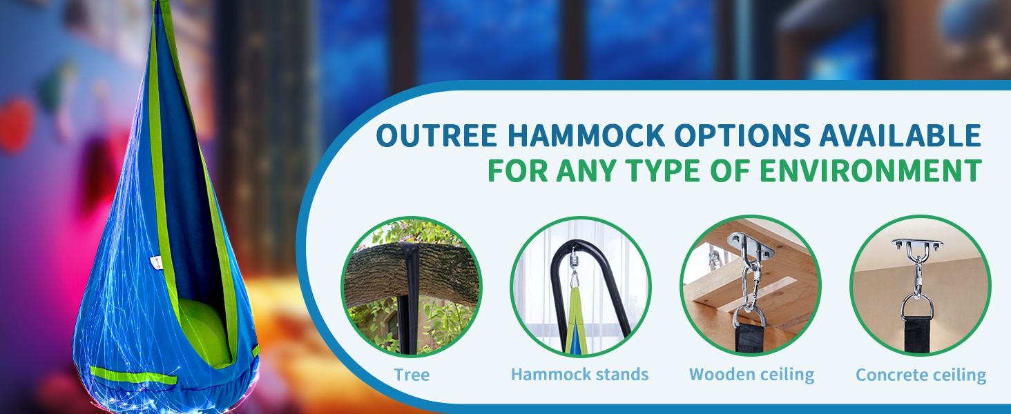 (Summer Turn-Up)OUTREE Light Up Pod Swing with Fiber Optic Light, 16 Lighting Effects, Sensory Swing for Individuals with Sensory Needs, Summer Turn Up & Father's Day Deal