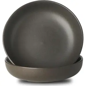 Ceramic Pasta Bowls, 34 oz Large Serving Bowls Set of 2, Stoneware Dinner Bowls for Pasta, Soup, Salad, Deep Pasta Plates for Housewarming , Microwave & Dishwasher Safe, Matte Black