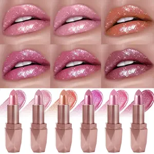 Diamond pearlescent lipstick, fine sparkling golden bright moisturizing and moisturizing broken diamond galaxy color lipstick