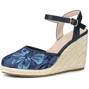 BLISSFUL STEP Women's Closed Toe Platform Espadrilles Lace Wedge Heel Sandals