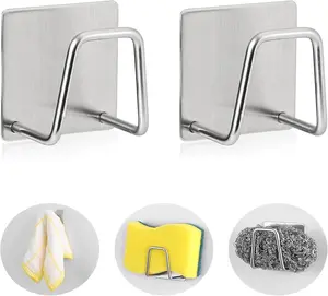 8Pcs Stainless Steel Adhesive Sponge Holder Wall Mounted Kitchen Sink Storage Rack No Drill Organizer for Sponges Cloths and Bathroom Use