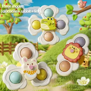 Cartoon Animal Suction Cup Spinning Top Set for Toddlers & Kids, Enhances Hand-Eye Coordination, Sticks to Surfaces, Perfect Toy Gift