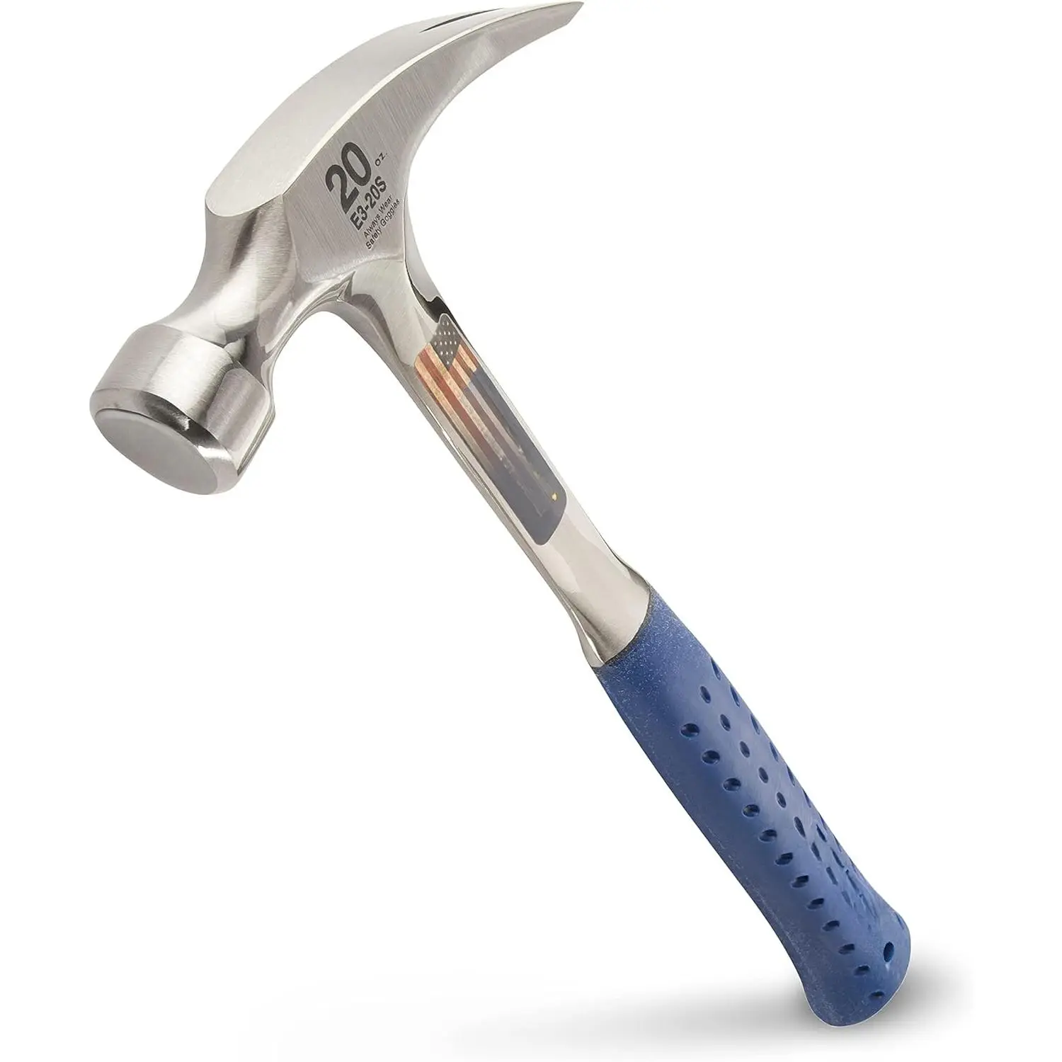 20 oz Solid Steel Straight Rip Claw Roofing Hammer with Smooth Face, Non-Slip Shock Reduction Handle - 13.5-in Hand Tool for Demolition, Carpentry, Framing - Durable Tradesman E3-20S