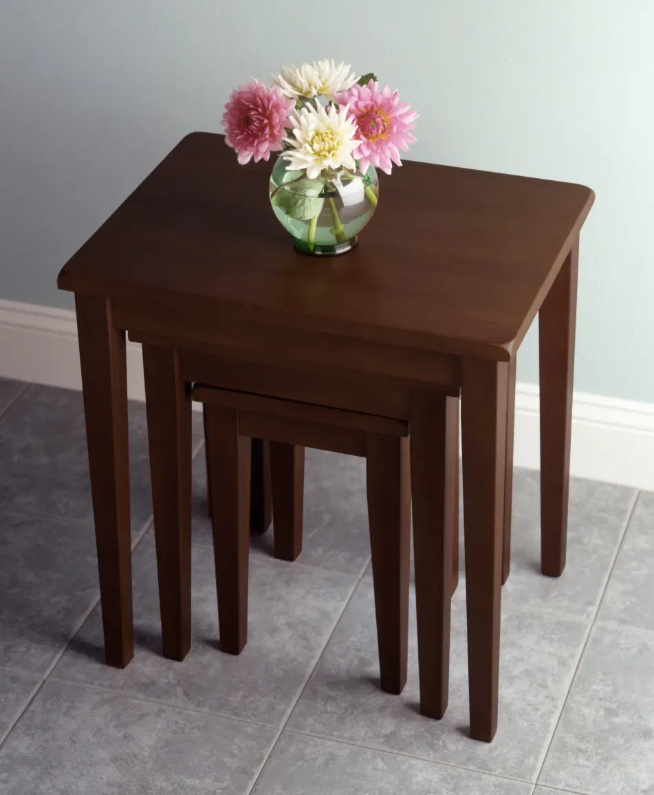 212 MAIN 3-Piece Stackable Nesting Tables Set - Contemporary Outdoor Garden Furniture, Walnut Beechwood Wooden Tabletop, Multi-Size Modern Outdoor Coffee Tables