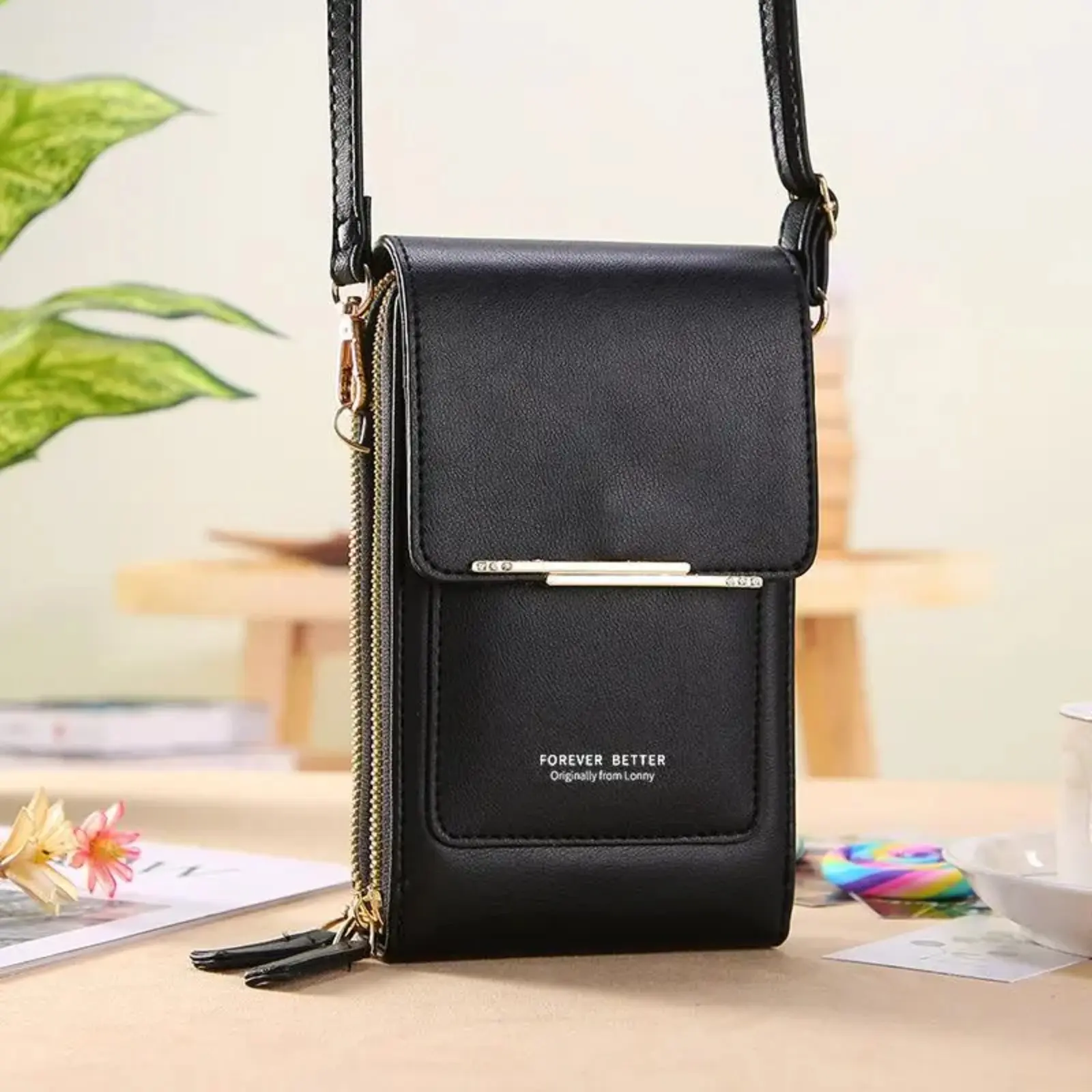 Women's Chic PU Leather Crossbody Bag, Multifunctional Sling Purse with Touch Screen Window, Zippered Card Holder for Travel & Shopping, Multifunctional Portable Bag, Zippered Sling Bag