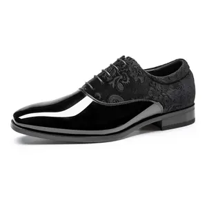 Rihero Men's Dress Oxford Shoes Classic Formal Patent Leather Lace-up Tuxedo Shoes with Adjustable Laces & Anti-slip TPR Outsole for Business Dinners Weddings
