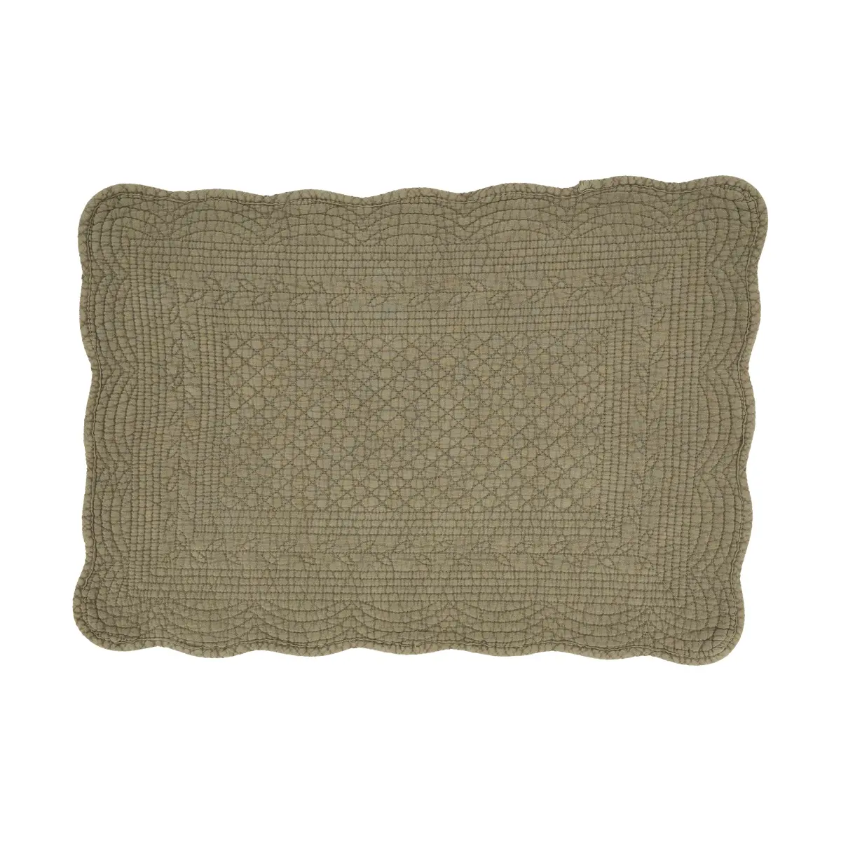 Saro Lifestyle 1400.OL1420B Quilted Cotton Oblong Tableware Placemat Set of 4, 14" x 20", Olive - Ideal for Elevating Dining Decor