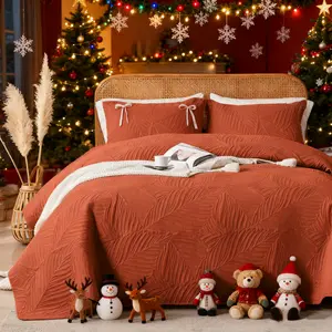 Queen King Size Quilt Bedding Set, Quilts For All Seasons,，Lightweight Soft Coverlet Modern Style Leaf Pattern Bedspread Set For Bedroom, Guest Room, Dormitory, Bedroom Decor, Christmas Gift,Halloween Gift(1 Quilt,2 Pillow Shams)