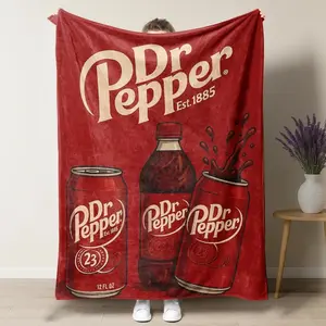 Vintage Three cans Dr Pepper Flannel Throw Blanket cozy soft fluffy lightweight slogan print soft fleece blanket flannel throw personalized flannel gift