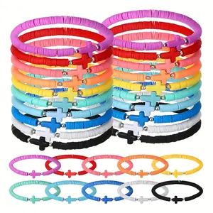30pcs Handmade Cross Bracelets - Pastel & Vibrant Colors Elastic Religious Wristbands with Cross Charm, Christian Jewelry for Teens, Church, Sunday, Easter & Christmas Gifts, All-Season Comfort Fit, Durable Casual Attire (Multicolor)