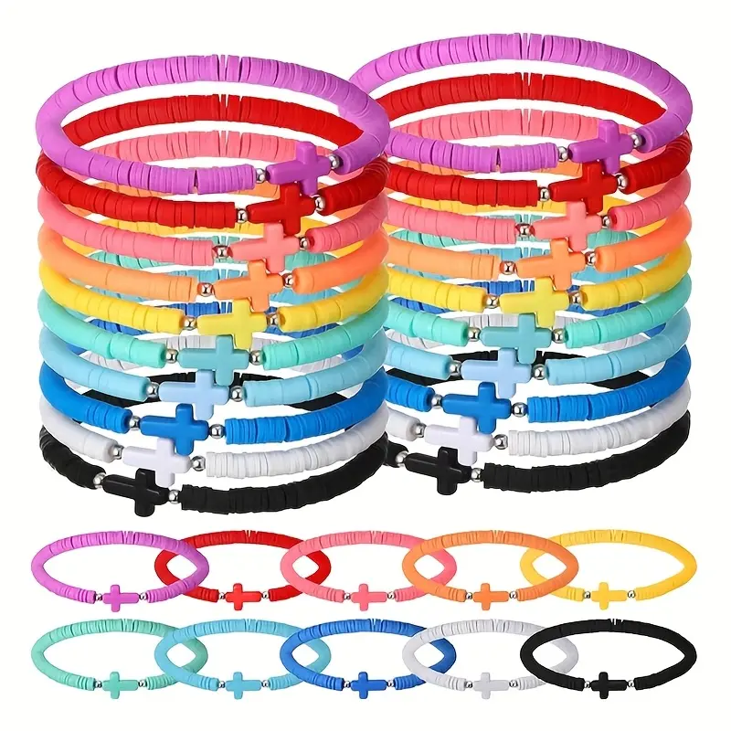 Christian Cross Print Bracelets, 30-Pack Woven Elastic Wristbands for Teens, Biblical Themed Party Favors for Church & Sunday School, Rubber Bracelets, Biblical Themed Bracelets & Bangles
