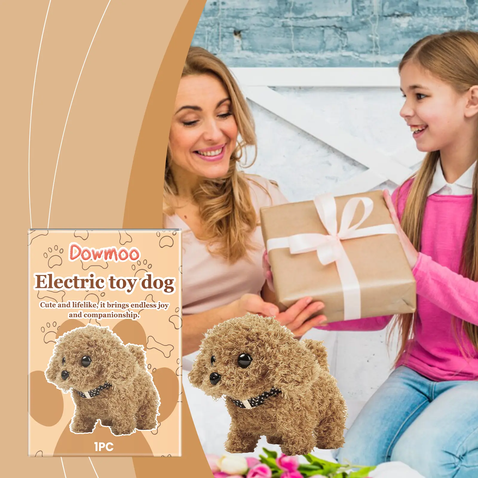 Dowmoo Remote Control Electronic Plush Puppy Dog Toy - Cute, Lifelike Unisex Interactive Toy for 3+ Kids with Walk, Bark, Shake Tail, Dress-Up Features, Stuffed Animal Gift