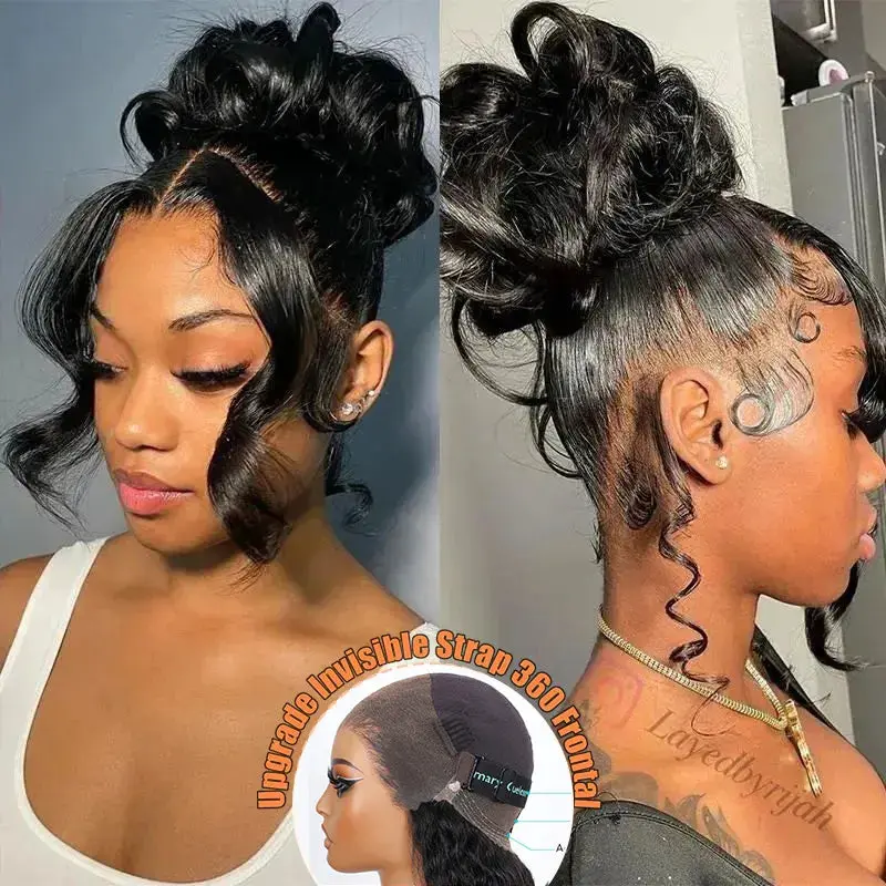 Ashimary Female 360 Body Wave Full Lace Wig, Premium Quality Hair, 3-Second Install, Invisi-Strap Snug Fit, Transparent Pre-Cut Lace Frontal, Bleached Knots, Glueless Fashion Accessory