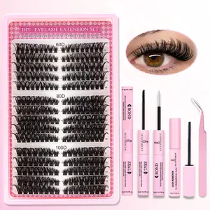 SEXYSHEEP Lash Extensions Kit Thick Eyelash Extension Kit 60D 80D 100D D Curl Lash Clusters Individual Eyelashes Kit with Bond&Seal&Remove Lash Applicator DIY Lashes Extension Cosmetic Eyelash Extension