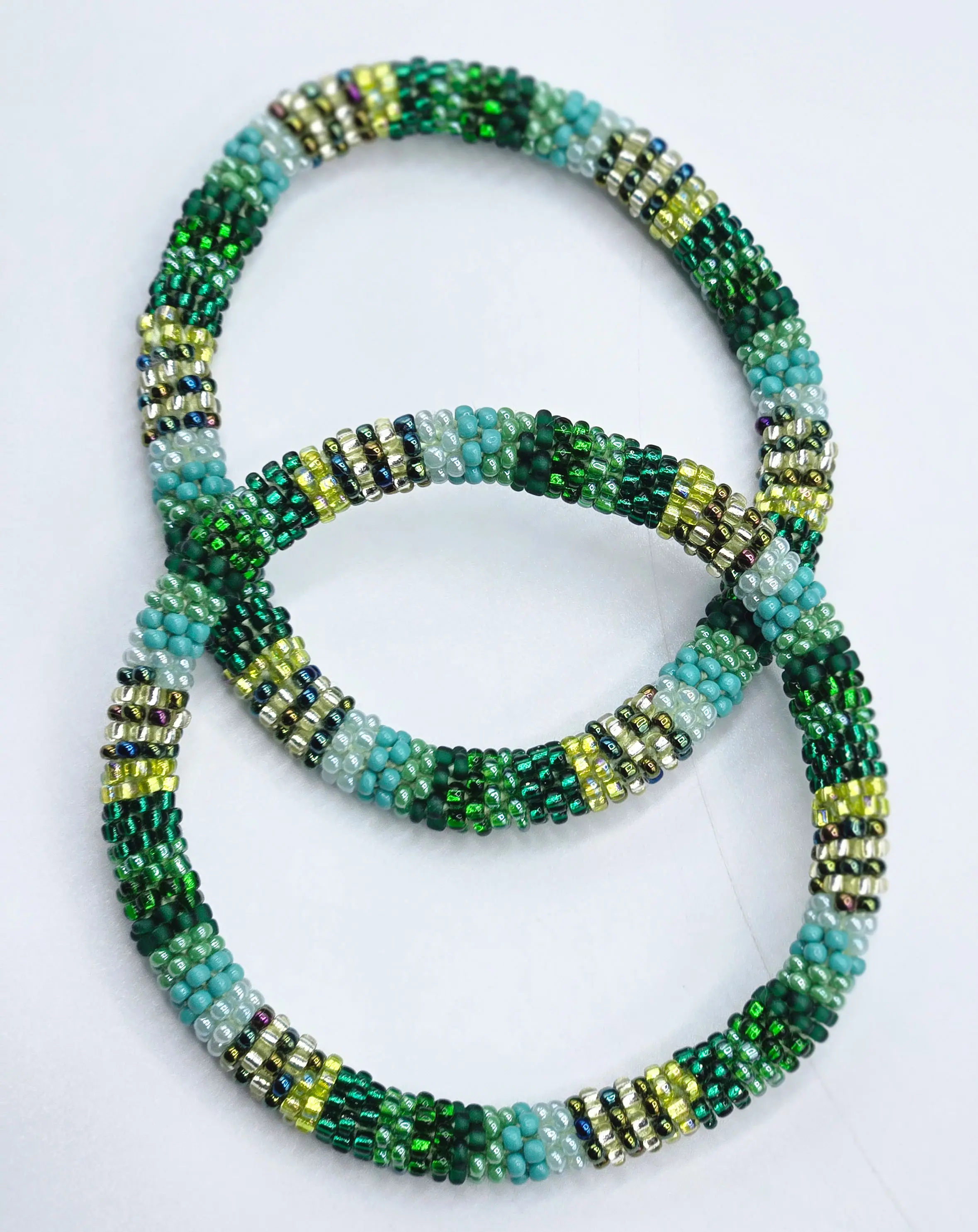 Set of 2 Handmade Nepal Czech Glass Seed-Bead Crochet Bracelets Boho Chic Roll-On Bangles One-Size Fits Most Women's Fashion Jewelry Boho Hippie Beaded Bracelet Bangles Artisan-Made Accessories