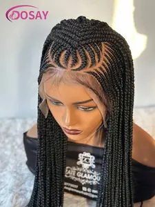 DOSAY 36Inch Synthetic Full Lace Braided Wigs for Black Women Cornrow Fulani Braids Lace Front Wig Knotless Box Braided Wig Faux Locs with Baby Hair