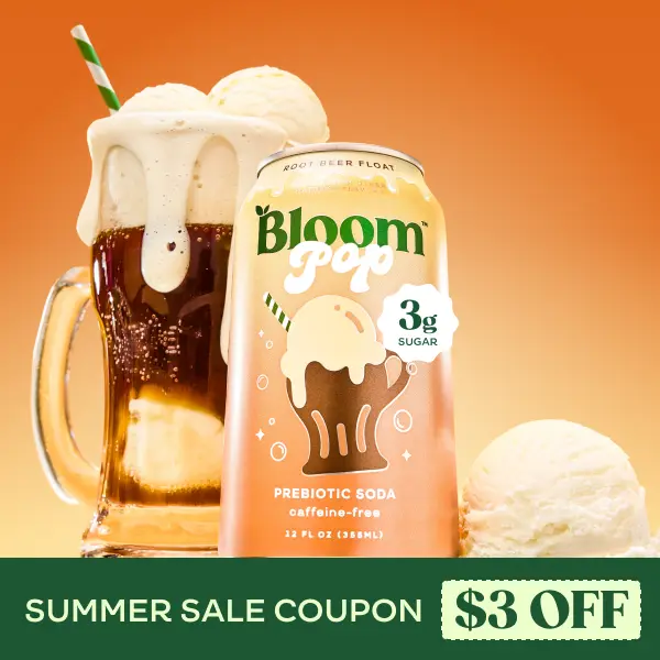 Root Beer Float - Bloom Pop - Prebiotic Soda 12 Pack, 12oz Cans - Prebiotic Soda for Gut Health, Low Calorie Soda, No Caffeine, Healthy Soft Drink Alternative Beverage
