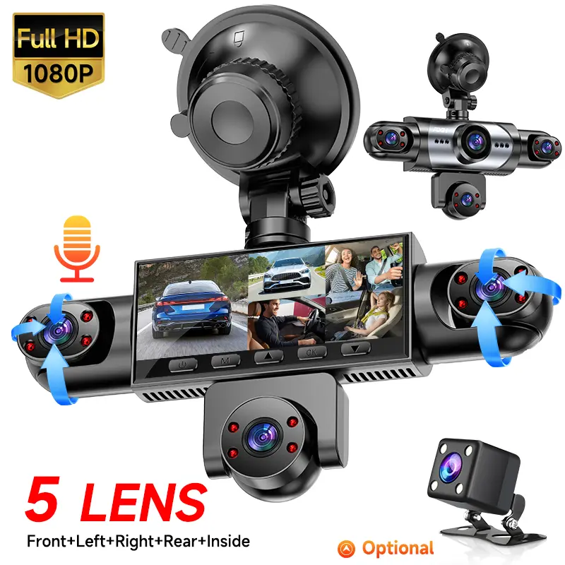AXH 5 Channel Dash Cam for Car, 1080P Front + 720P Rear InsideLeft Right Camera, 360° Full Coverage Car DVR with G-Sensor, IR Night Vision, Loop Recording, Emergency Lock,FREE 64GB Memory Card, Cars, Minivan