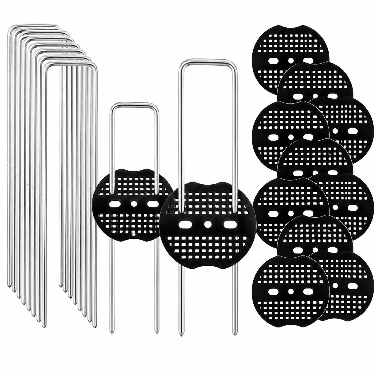 Galvanized Steel Professional Landscape Staples & Gaskets Kit with Anti-Slip Washers - Ideal for Weed Control Fabric, Outdoor Landscaping Projects, Tent Staking (Home Improvement, Garden Supplies) stake heavy duty