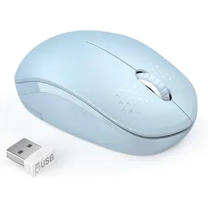 , 2.4G Noiseless  with USB Receiver -  Portable Computer Mice for PC, Tablet, Laptop with Windows System (Light Blue)