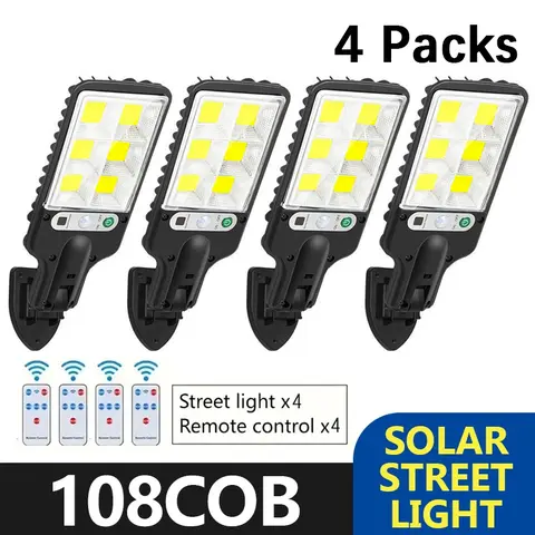 Wireless Solar Street Lights - 2/4 Multiple Packs, 120 LED Ultra-High Brightness Illumination, Remote Control, IP65 Rated Water Resistant, Motion Sensor, Adjustable 3 Modes, Wide-Angle Battery-Equipped Security Wall Lights for Garden Home Hanging Decor