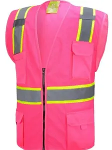 Pink Two Tones Safety Vest ,With Multi-Pocket Tool