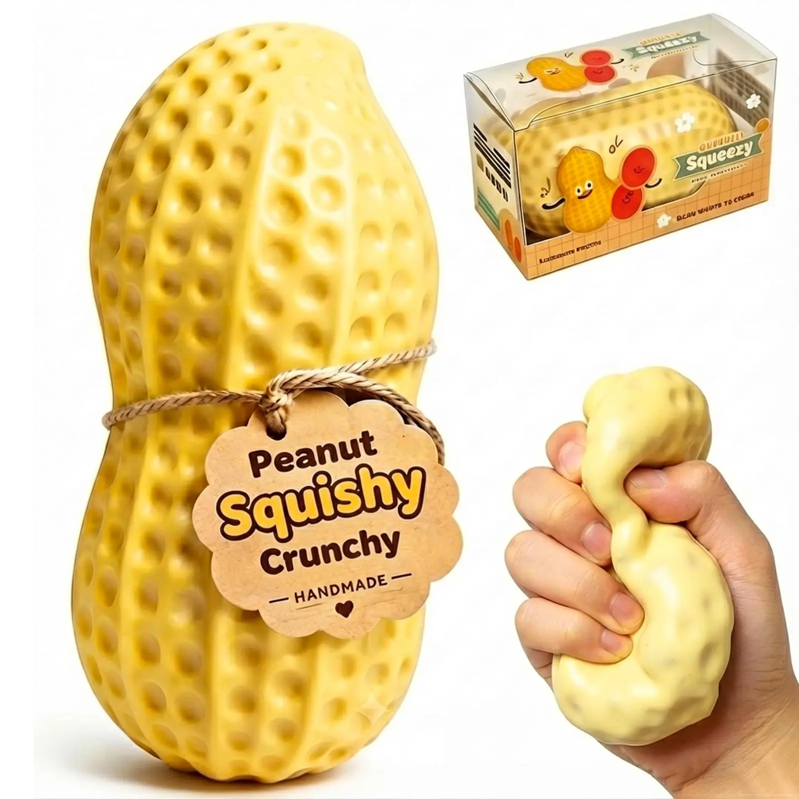 Peanut Squishy Phone Charm, Crunchy Sound Soft Squeeze Fidget Phone Strap, Cute Sensory Mobile Phone Pendant & Bag Charm