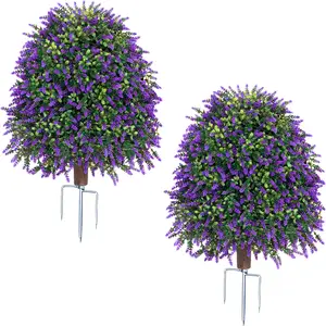 2 Pcs Topiary Artificial Plants for Outdoor Use, UV Resistant Fake Shrubs for Garden Front Porch Yard Balcony Decor