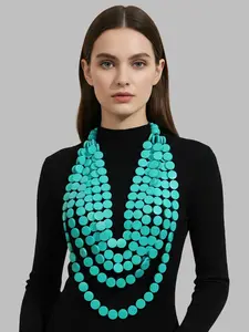 European and American fashion multi-layer round wooden bead handmade long necklace for women's party accessories Fashion Jewelry Party